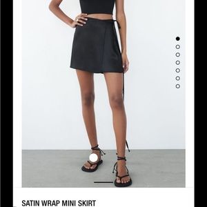 Black Satin wrap mini skirt